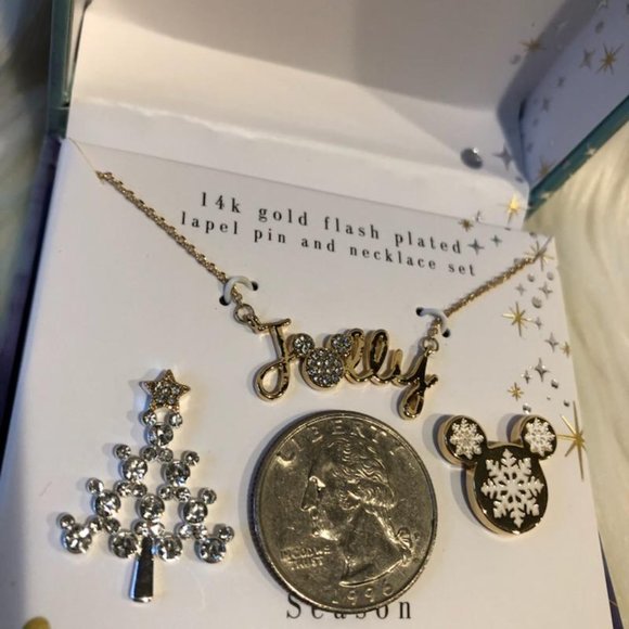 Disney Two-Tone Gold Minnie Mouse Crystal Pin & "Joy" Necklace Set - Picture 5 of 6